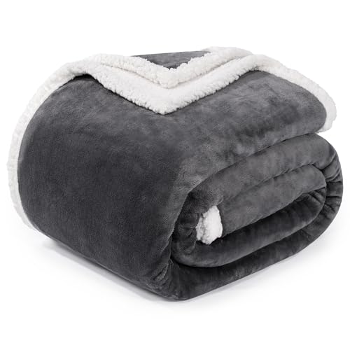 BEAUTEX Sherpa Fleece Throw Blankets, Soft Fluffy Flannel Plush Blanket and Throw, Fuzzy Cozy Grey Cuddle Blankets for Couch Bed Sofa Adults (50" x 60", Grey) - Image 1