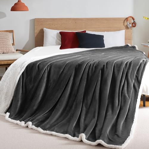 BEAUTEX Sherpa Fleece Throw Blankets, Soft Fluffy Flannel Plush Blanket and Throw, Fuzzy Cozy Grey Cuddle Blankets for Couch Bed Sofa Adults (50" x 60", Grey) - Image 5