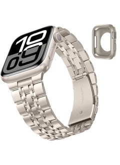 Tasikar Band Compatible with Apple Watch Band 49mm 46mm(Series 10) 45mm 44mm 42mm Men Women Strap Solid Stainless Steel Metal Bracelet Compatible with iWatch SE Series10 9 8 7 6 5 4 3, Starlight  - Image 2