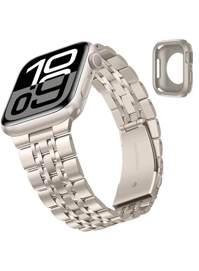 Tasikar سوار متوافق مع ساعة آبل 49 مم 46 مم (السلسلة 10) 45 مم 44 مم 42 مم للرجال والنساء حزام من الفولاذ المقاوم للصدأ متين متوافق مع iWatch SE السلسلة 10 9 8 7 6 5 4 3، ضوء النجوم - Image 2