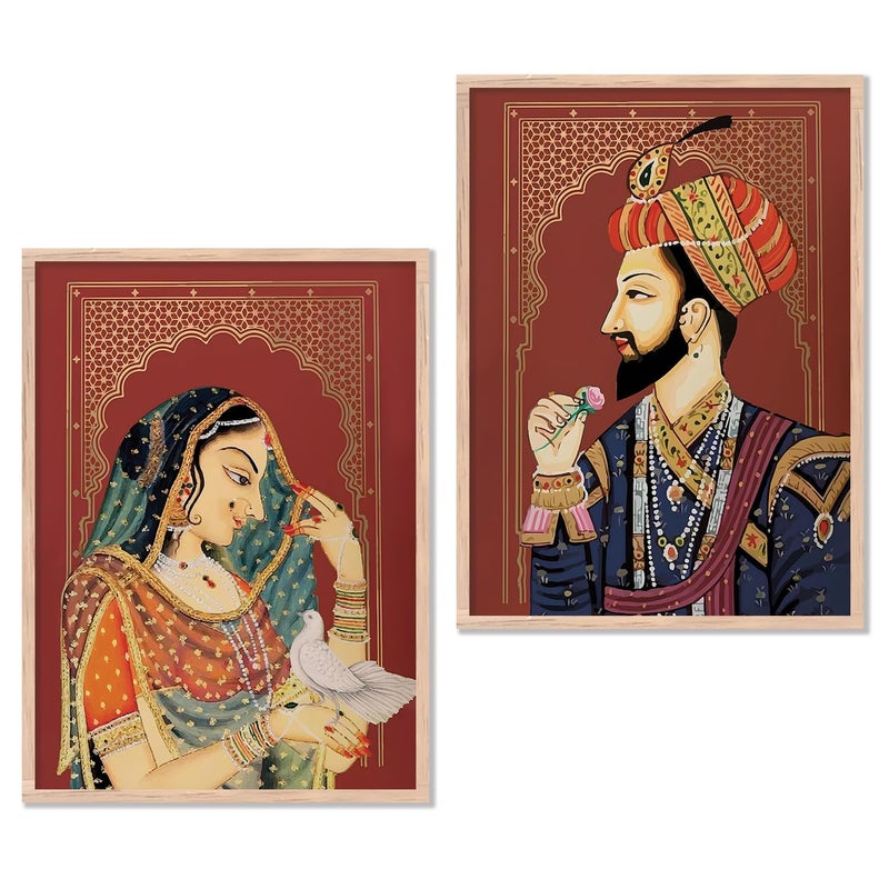 VASL Studio Rajasthani Painting with Frame for Home Decoration Madhubani Art Painting for Living Room Bedroom Room Wall Decor Pack of 2 Large