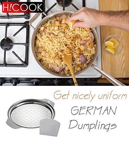 Hicook Stainless Steel Spaetzle Maker Lid with Scraper Traditional German Egg Noodle Maker Pan Pot Spaghetti Strainer - Image 4