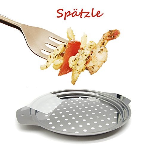 Hicook Stainless Steel Spaetzle Maker Lid with Scraper Traditional German Egg Noodle Maker Pan Pot Spaghetti Strainer - Image 3