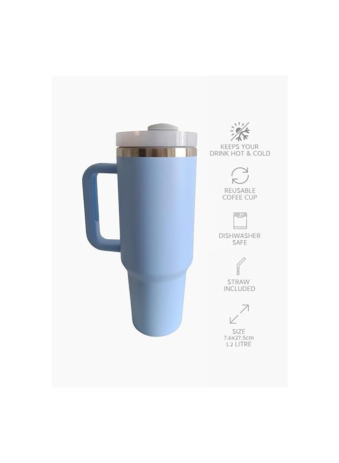 40 oz Insulated Travel Mug with Straw & Handle – Stainless Steel FlowState Lid – Keeps Drinks Hot or Cold – Durable Leak-Resistant Coffee Mug – Blue - Image 3