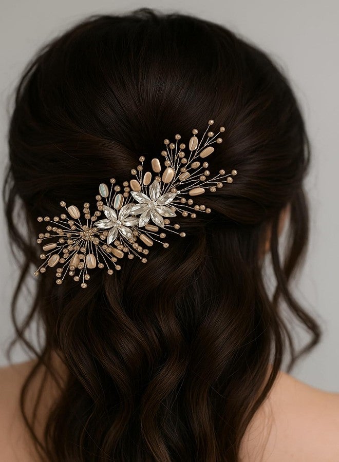 Samyak Wedding Hair Pins Handmade Pearl & Crystal Bridal Tiara Bridesmaid Hair Decoration Accessories (gold) - Image 4