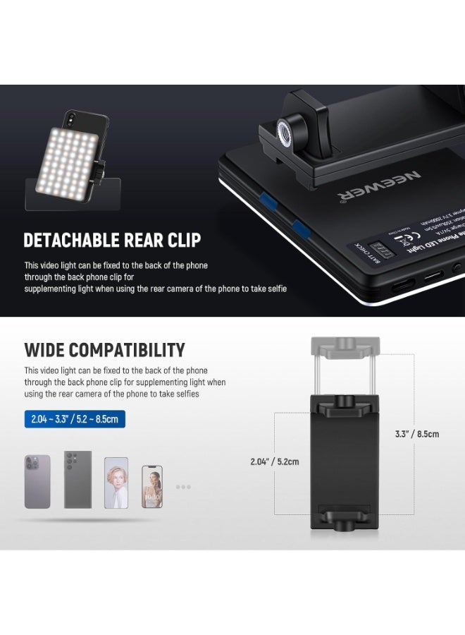 NEEWER Basic Selfie Light with Front & Back Phone Clip, 60 LED 2000mAh Rechargeable CRI - Image 4