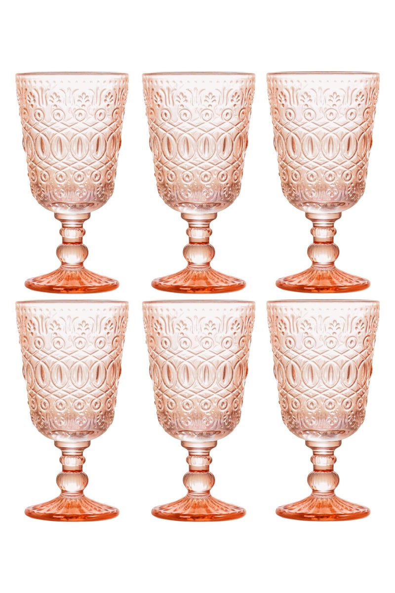 6-Piece Vintage Embossed Glass Goblet 10 oz  Colorful Wine Glasses with Embossed Patterns, Thick Glassware Suitable for Various Beverages Never Fade Dishwasher Safe (Sunset Orange) - Image 1