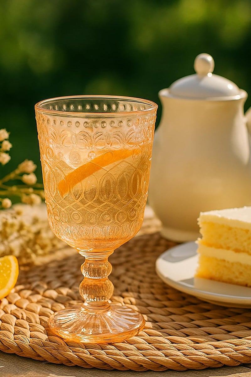 6-Piece Vintage Embossed Glass Goblet 10 oz  Colorful Wine Glasses with Embossed Patterns, Thick Glassware Suitable for Various Beverages Never Fade Dishwasher Safe (Sunset Orange) - Image 4