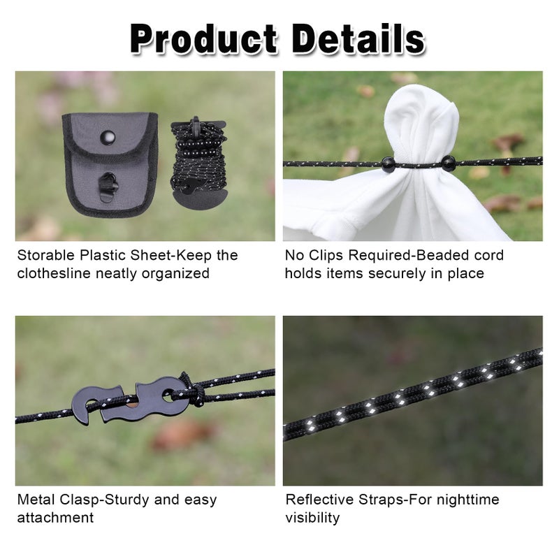 EXVITAL Portable Travel Clothesline Lightweight Camping Clothes Line with 24 Beads for Indoor Hotels Backyard, Outdoor Cruise Ships, RVs, Tents, 11.5 Feet - Image 4