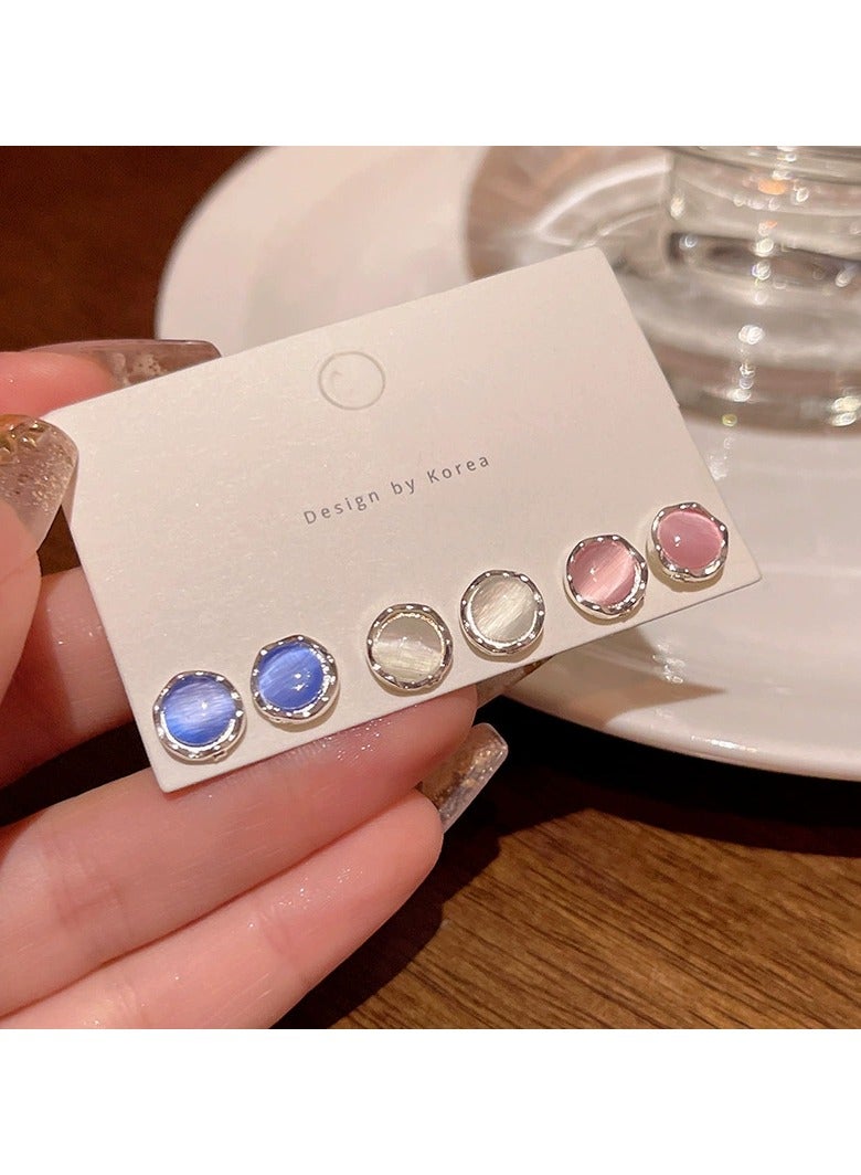 Goolsky Colorful Cat Eye Stud Earrings Set – Minimalist Forest-Inspired Jewelry for Women, Soft Chic & Everyday Wear - Image 1