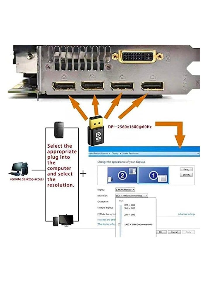 erorex DisplayPort HDMI Dummy Plug Display Emulator EDID, DP Virtual for PC 4K 1080Pb (fit Headless 2560x1600@60Hz)-2Pack, Compatible with Windows, Mac OS, Linux - Image 4