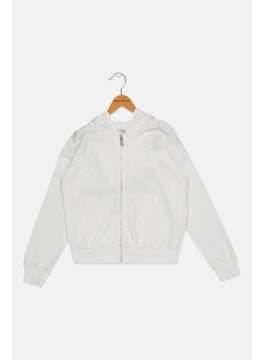 Cool Club Kids Girl Solid Hooded Sweatshirt, White  - Image 1