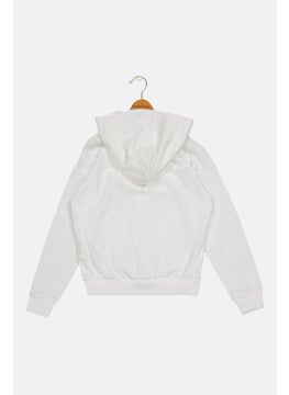 Cool Club Kids Girl Solid Hooded Sweatshirt, White  - Image 2