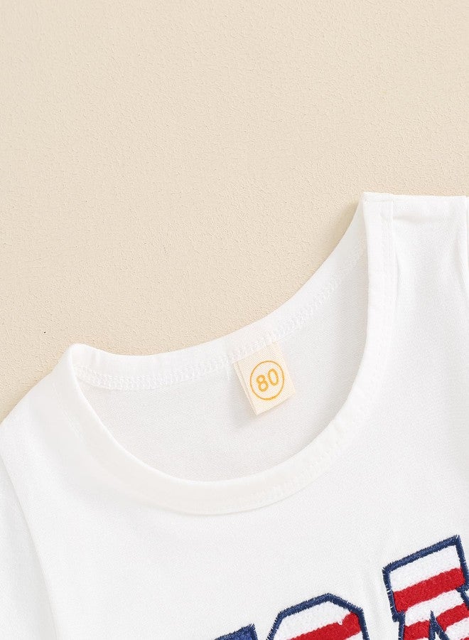 Socutebabe طقم ملابس بناتي من Socutebabe للاحتفال بيوم الاستقلال الأمريكي، يتضمن تيشيرت مطرز عليه شعار الولايات المتحدة الأمريكية وشرابات، وشورت جينز، قطعتين (أبيض، 12-18 شهرًا). - Image 2