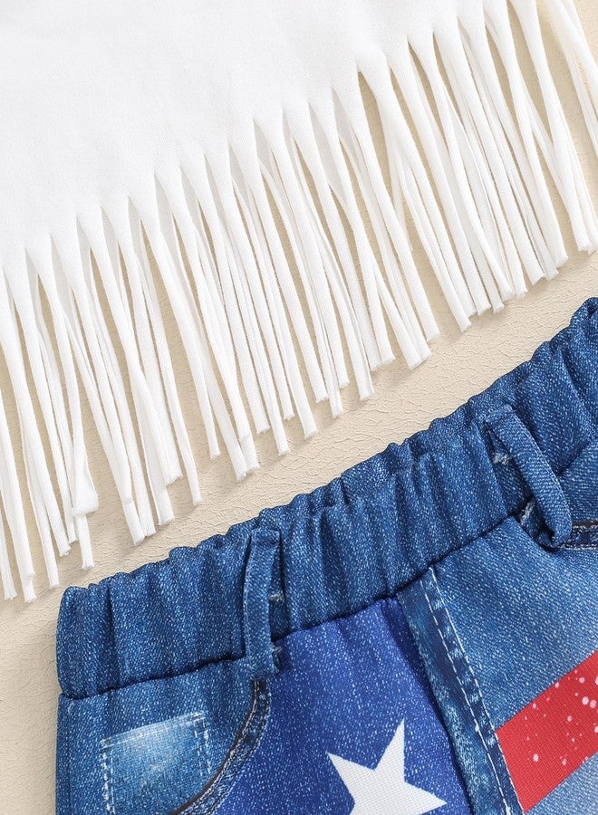 Socutebabe طقم ملابس بناتي من Socutebabe للاحتفال بيوم الاستقلال الأمريكي، يتضمن تيشيرت مطرز عليه شعار الولايات المتحدة الأمريكية وشرابات، وشورت جينز، قطعتين (أبيض، 12-18 شهرًا). - Image 5