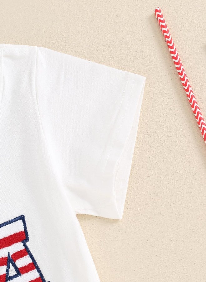 Socutebabe طقم ملابس بناتي من Socutebabe للاحتفال بيوم الاستقلال الأمريكي، يتضمن تيشيرت مطرز عليه شعار الولايات المتحدة الأمريكية وشرابات، وشورت جينز، قطعتين (أبيض، 12-18 شهرًا). - Image 4