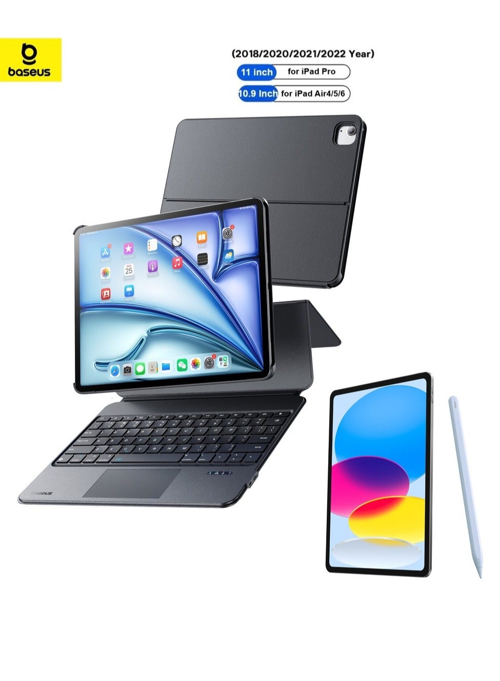 Air 4/5/6 10.9" (2024) Magnetic Detachable Keyboard Case | Ultra-Thin iPad Pro 11" (2018–2022) Keyboard Case | Stylus Pen for iPad (2020–2022) | Quick Charging iPad Pencil with Tilt Sensitivity & Palm Rejection | Compatible with iPad Pro 11 / iPad Pro 12.9 (2020/2021) / iPad Air (2020) / iPad Mini