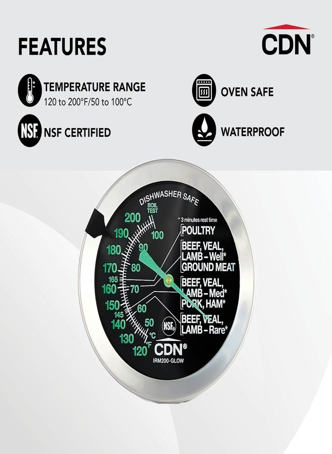 CDN Ovenproof Meat Thermometer - Glow Dial | ProAccurate® | Waterproof | 2" Dial | For Roasting, Poultry, Beef | Recalibratable | Easy-Read | IRM200-GLOW - Image 2