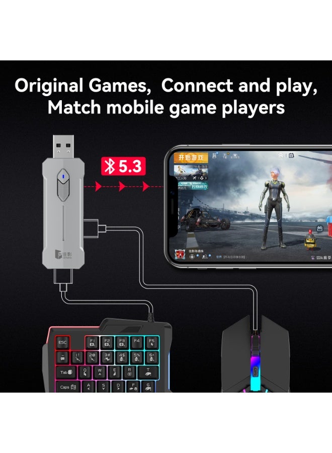 Classic Mobile Gaming Keyboard Mouse Converter Set 5 in 1 Mobile Game Combo Pack for Android HarmonyOS Hyper OS Samsung, Recoil Control Function Wireless Connection