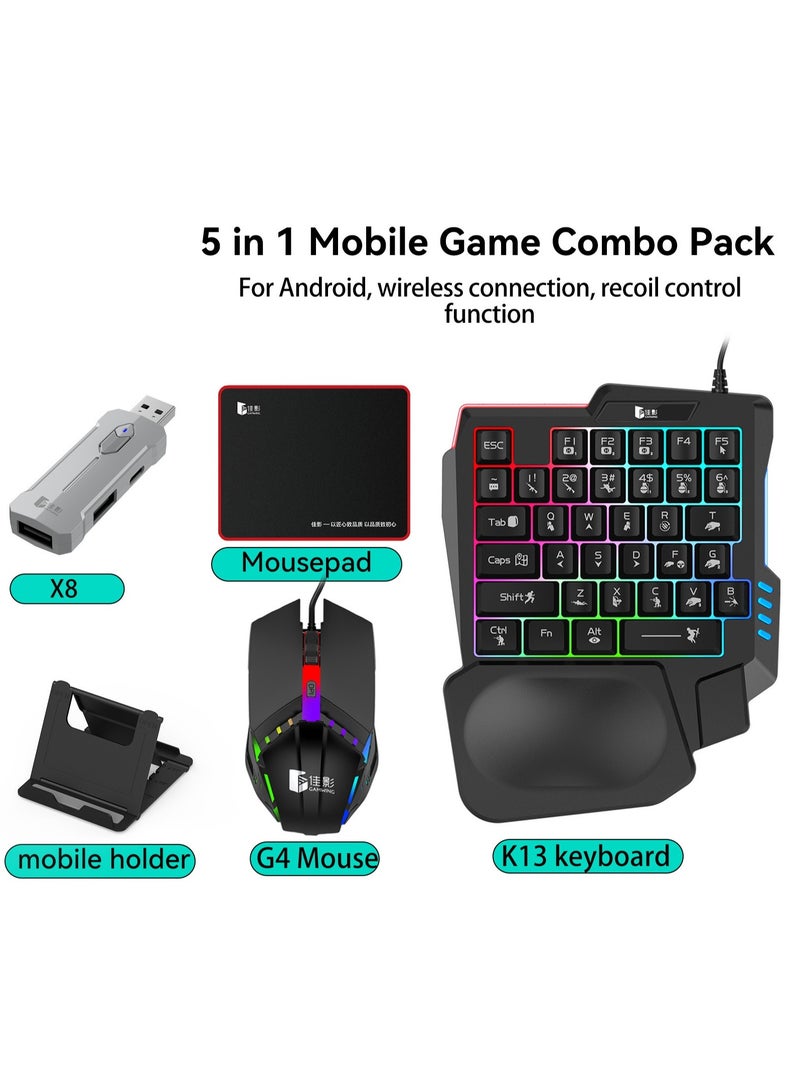 General Classic Mobile Gaming Keyboard Mouse Converter Set 5 in 1 Mobile Game Combo Pack for Android HarmonyOS Hyper OS Samsung, Recoil Control Function Wireless Connection  - Image 1