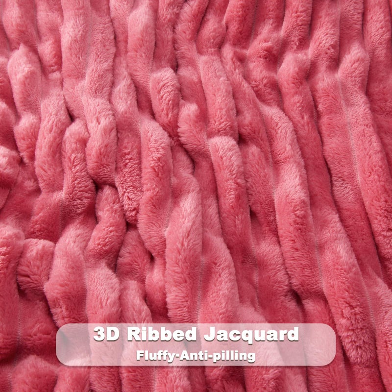 NEWCOSPLAY Super Soft Twin Blanket Coral Pink Premium Silky Flannel Fleece 3D Ribbed Jacquard Lightweight Bed Blanket All Season Use (Coral Pink Ribbed  Twin(60""x80"")) - Image 5