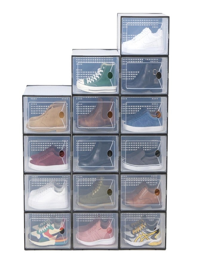 HealSmart 15-Pack Large Shoe Storage Boxes, Stackable Plastic Shoe Organizer with Lids, Large Shoe Rack & Storage Containers for Closet, Under Bed, Entryway, Black - Image 1