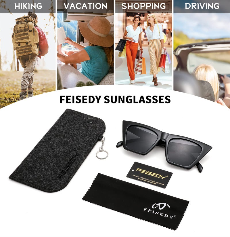 FEISEDY Sunglasses Womens Trendy, Vintage Square Cat Eye Sun Glasses, UV400 Protection B2473(Polarized Black) - Image 5