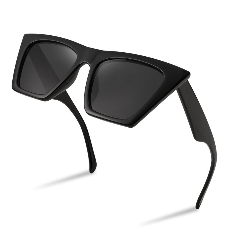 FEISEDY Sunglasses Womens Trendy, Vintage Square Cat Eye Sun Glasses, UV400 Protection B2473(Polarized Black) - Image 1