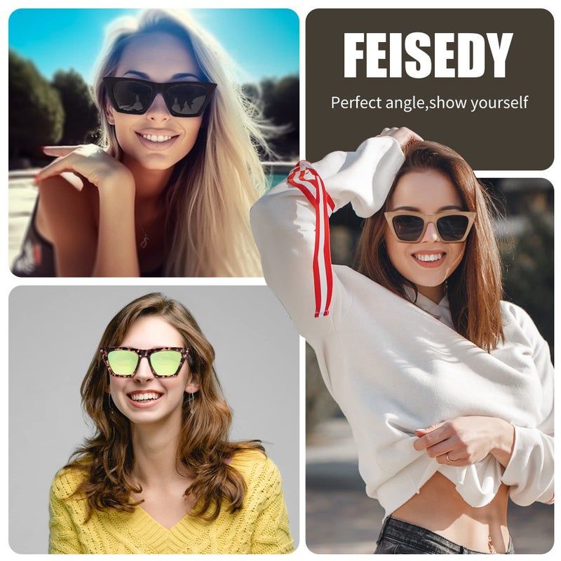 FEISEDY Sunglasses Womens Trendy, Vintage Square Cat Eye Sun Glasses, UV400 Protection B2473(Polarized Black) - Image 2