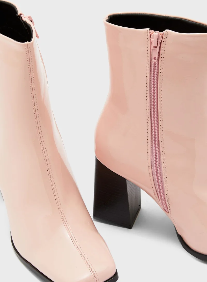 Truffle Patent Pointed Block Heel Boot