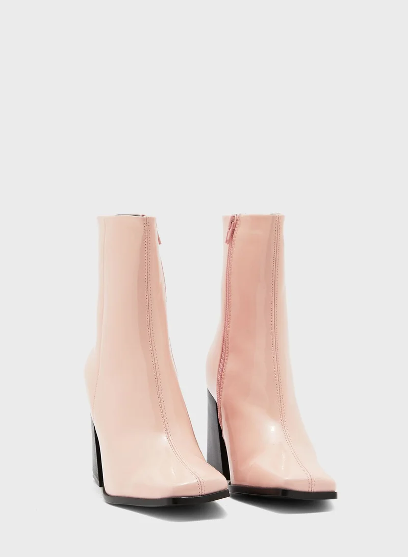 Truffle Patent Pointed Block Heel Boot