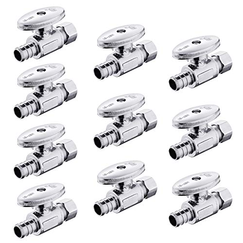 EFIELD (Pack of 10) EFIELD 1/4 Turn Straight Stop Valve 3/8" OD Compression X 1/2" Crimp Barb Pex Chrome Plated Brass,(VALVE085-10PCS) - Image 1