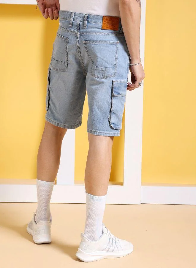 ذا انديان كراج كو Men G-505-CARGO SHORTS Solid Mid-Rise Denim Cargo Shorts