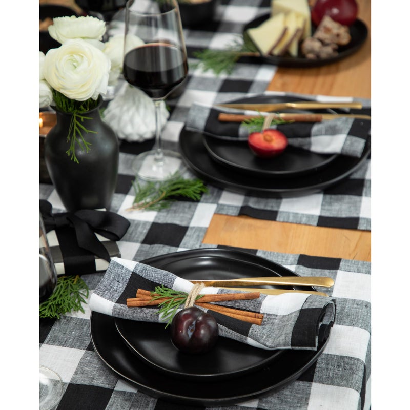 Solino Home Solino Home Buffalo Check Linen Placemats 19"" L x 14"" W Inch - 100% Pure Linen Black and White Plaid Cloth Placemats Set of 4 - Washable Fabric Checkered Place Mats for Spring  Easter  - Image 5