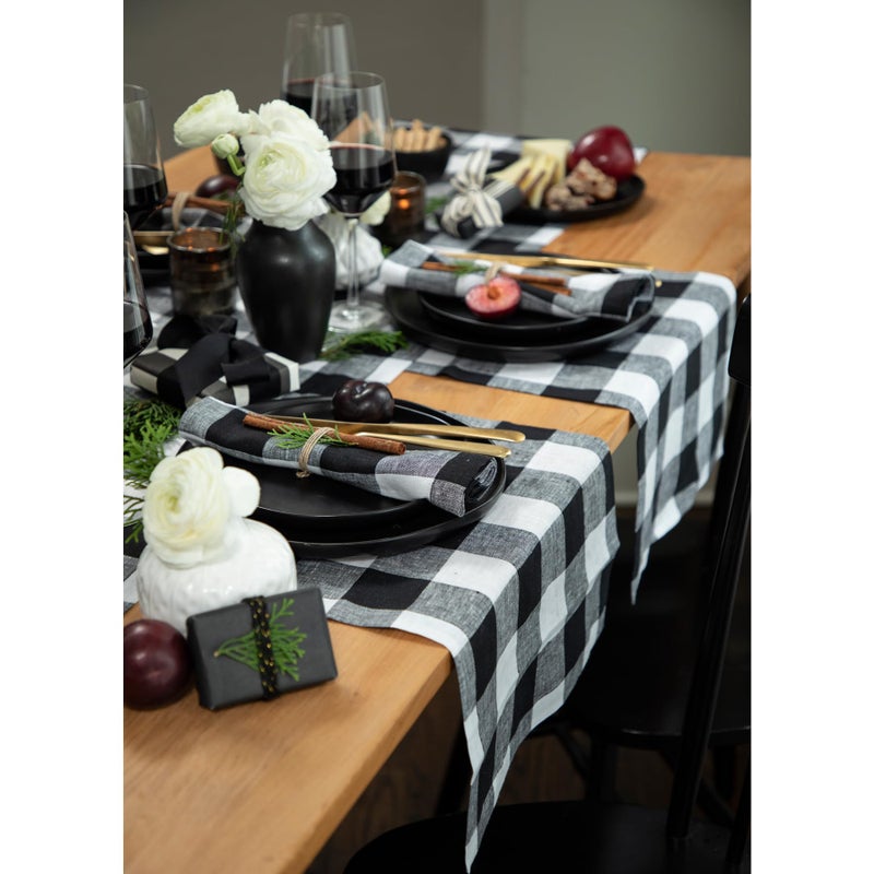Solino Home Solino Home Buffalo Check Linen Placemats 19"" L x 14"" W Inch - 100% Pure Linen Black and White Plaid Cloth Placemats Set of 4 - Washable Fabric Checkered Place Mats for Spring  Easter  - Image 3