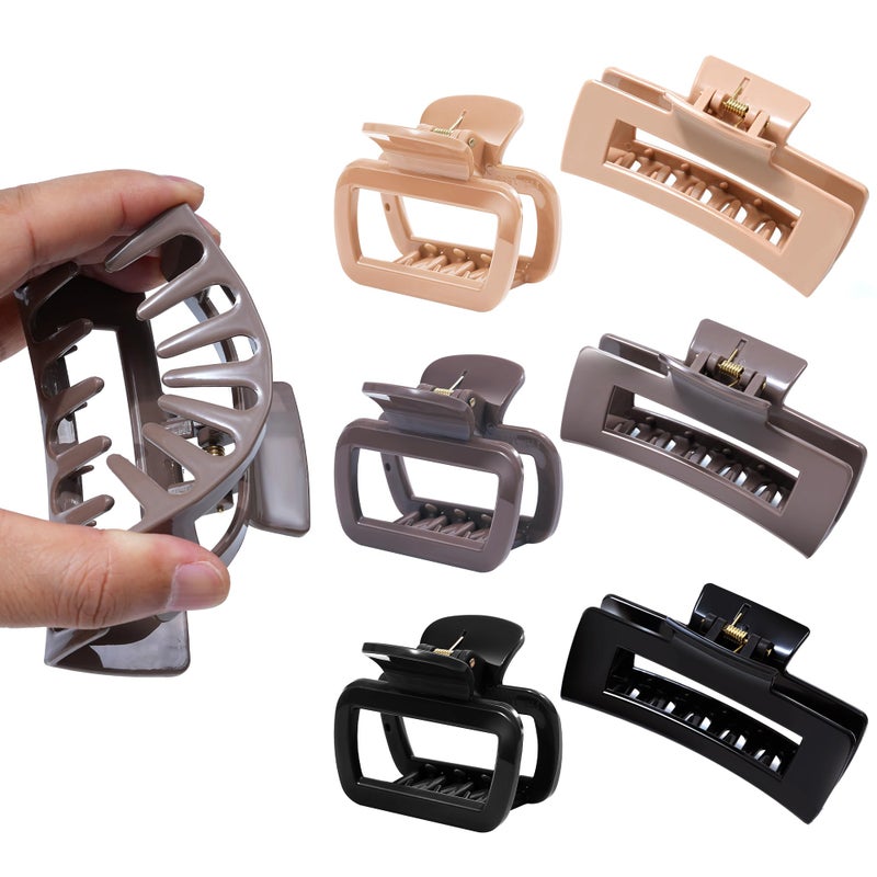Mesovor 2 Styles Silicone Flexible Hair Claw Clips, 6 Pack Soft Bendable Hair Clips for Women | Rectangle Small Large Cozy Hairclips (Dark Khaki, Coffee, Black) - Image 1