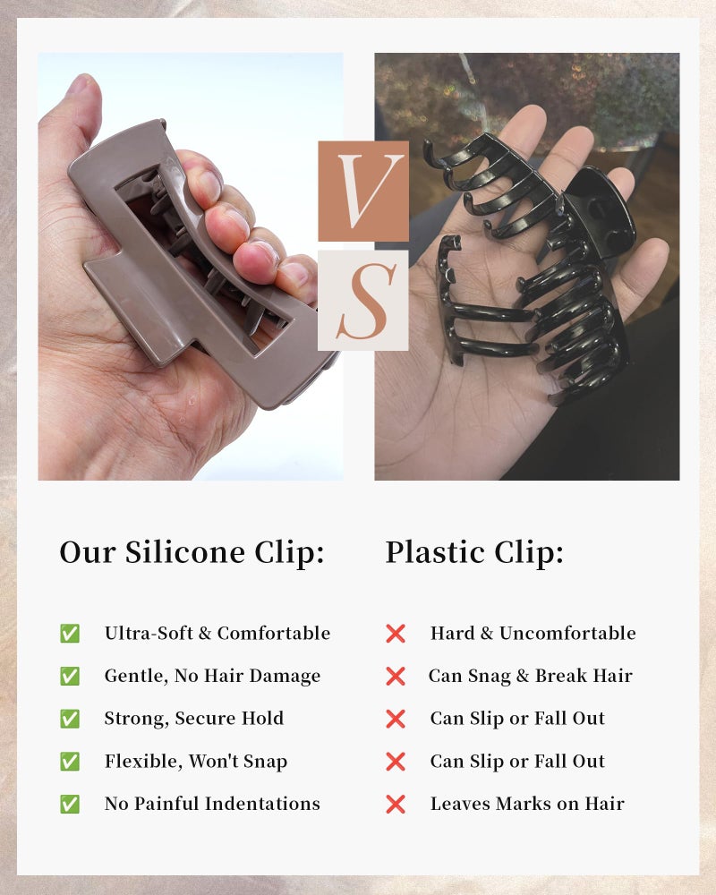 Mesovor 2 Styles Silicone Flexible Hair Claw Clips, 6 Pack Soft Bendable Hair Clips for Women | Rectangle Small Large Cozy Hairclips (Dark Khaki, Coffee, Black) - Image 3