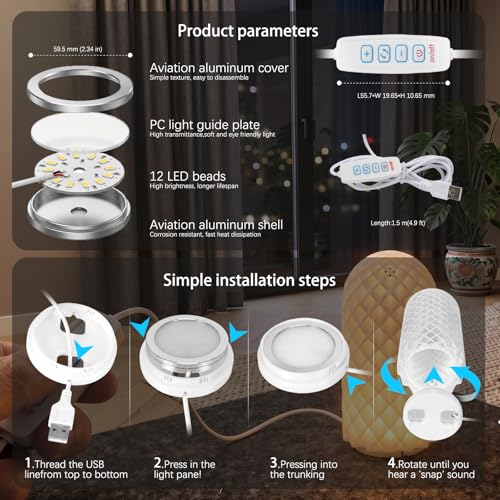 3DZWMAN 3PCS LED Lamp Kit 001 Compatible with Bambu Lab A1 mini/A1/P1S/P2S/X1C/X1E/X2D Makerworld 3D Prints, 3 Color Temperature, Power Outage Color Storage, Dimming, DIY Hardware Spare Parts - Image 4