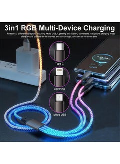 Generic 3 in1 LED Multi Charging Cable,4ft RGB Light UP Gradual USB to Lightning/Micro USB/Type-C Multi Charger Cable 6A Fast Charing Cord for iPhone,Samsung Galaxy,LG,Tablets and Most Cell Phones  - Image 3