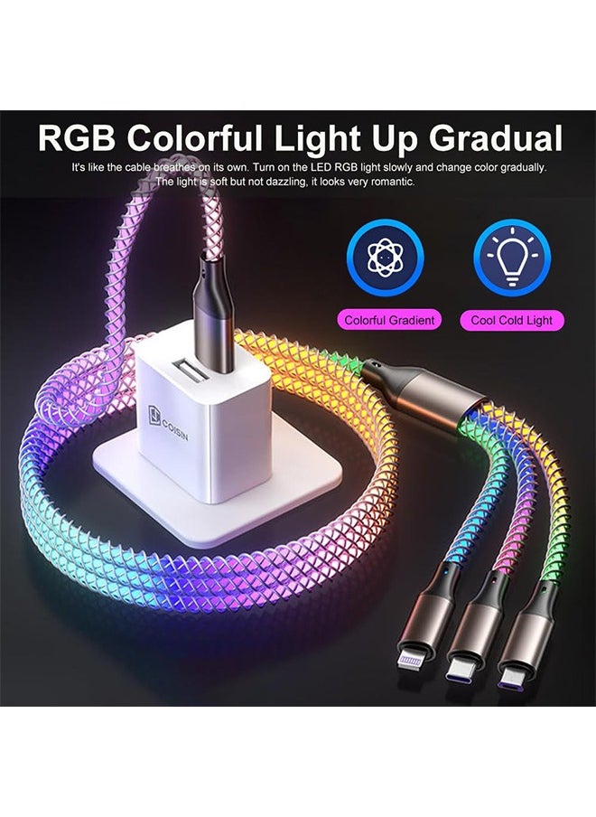 Generic - 3 in1 LED Multi Charging Cable,4ft RGB Light UP Gradual USB to Lightning/Micro USB/Type-C Multi Charger Cable 6A Fast Charing Cord for iPhone,Samsung Galaxy,LG,Tablets and Most Cell Phones - Image 1