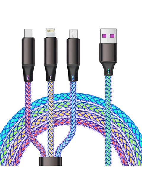 3 in1 LED Multi Charging Cable,4ft RGB Light UP Gradual USB to Lightning/Micro USB/Type-C Multi Charger Cable 6A Fast Charing Cord for iPhone,Samsung Galaxy,LG,Tablets and Most Cell Phones