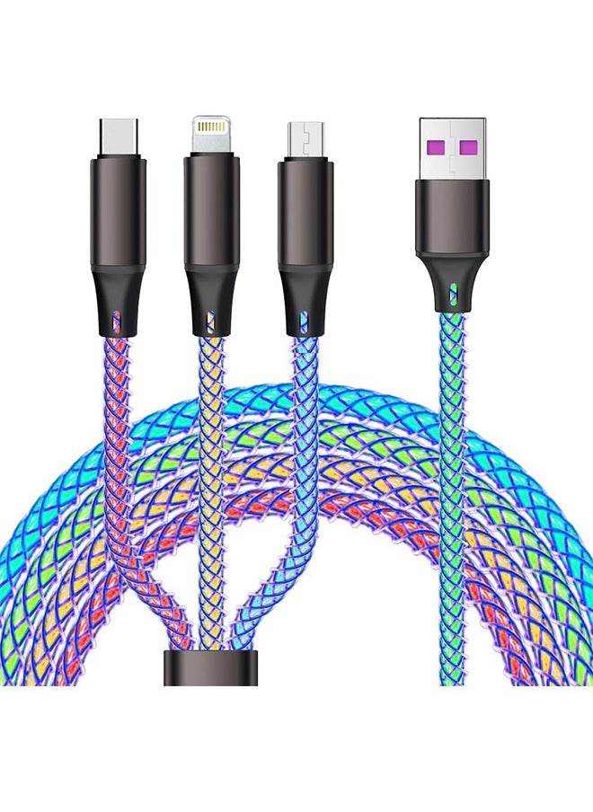 Generic - 3 in1 LED Multi Charging Cable,4ft RGB Light UP Gradual USB to Lightning/Micro USB/Type-C Multi Charger Cable 6A Fast Charing Cord for iPhone,Samsung Galaxy,LG,Tablets and Most Cell Phones - Image 1