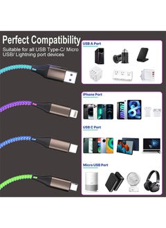 Generic 3 in1 LED Multi Charging Cable,4ft RGB Light UP Gradual USB to Lightning/Micro USB/Type-C Multi Charger Cable 6A Fast Charing Cord for iPhone,Samsung Galaxy,LG,Tablets and Most Cell Phones  - Image 4