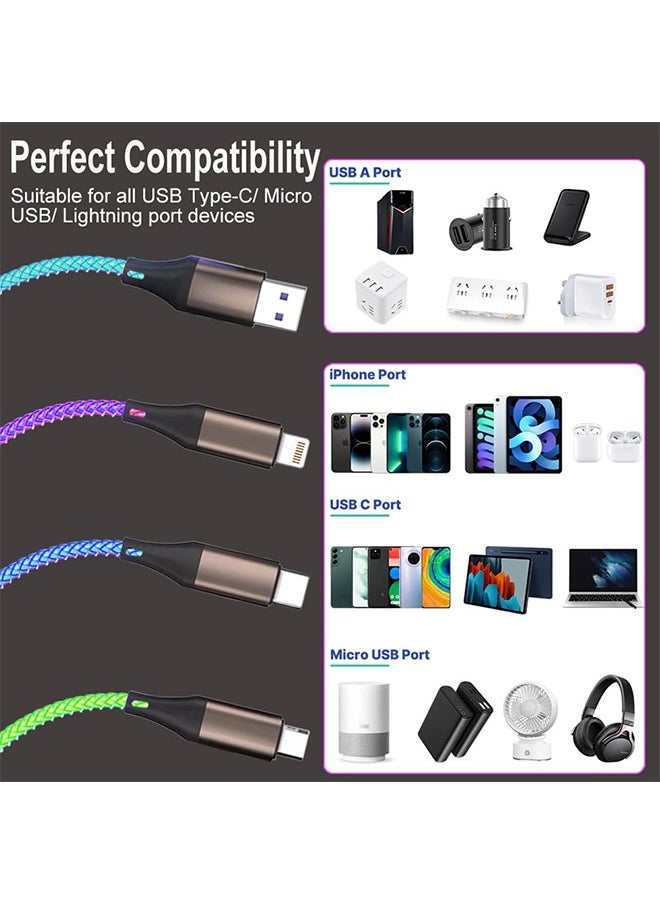 Generic - 3 in1 LED Multi Charging Cable,4ft RGB Light UP Gradual USB to Lightning/Micro USB/Type-C Multi Charger Cable 6A Fast Charing Cord for iPhone,Samsung Galaxy,LG,Tablets and Most Cell Phones - Image 1