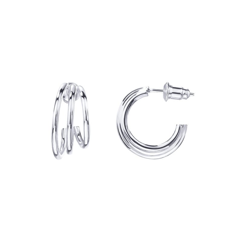 PAVOI 14K Gold Plated 925 Sterling Silver Post Split Huggie Earrings | White Gold Earrings for Women - Image 1