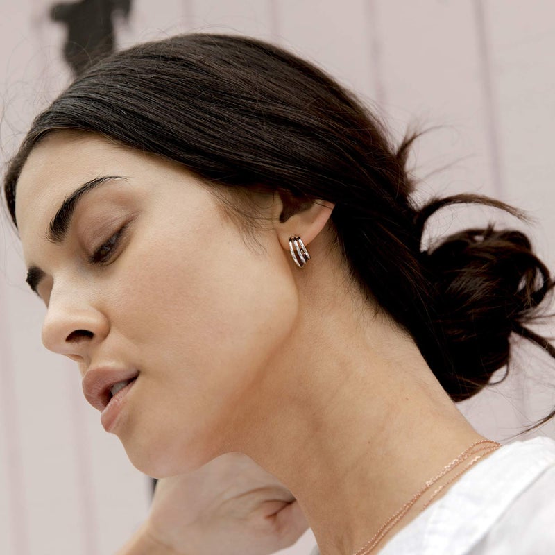 PAVOI 14K Gold Plated 925 Sterling Silver Post Split Huggie Earrings | White Gold Earrings for Women - Image 4