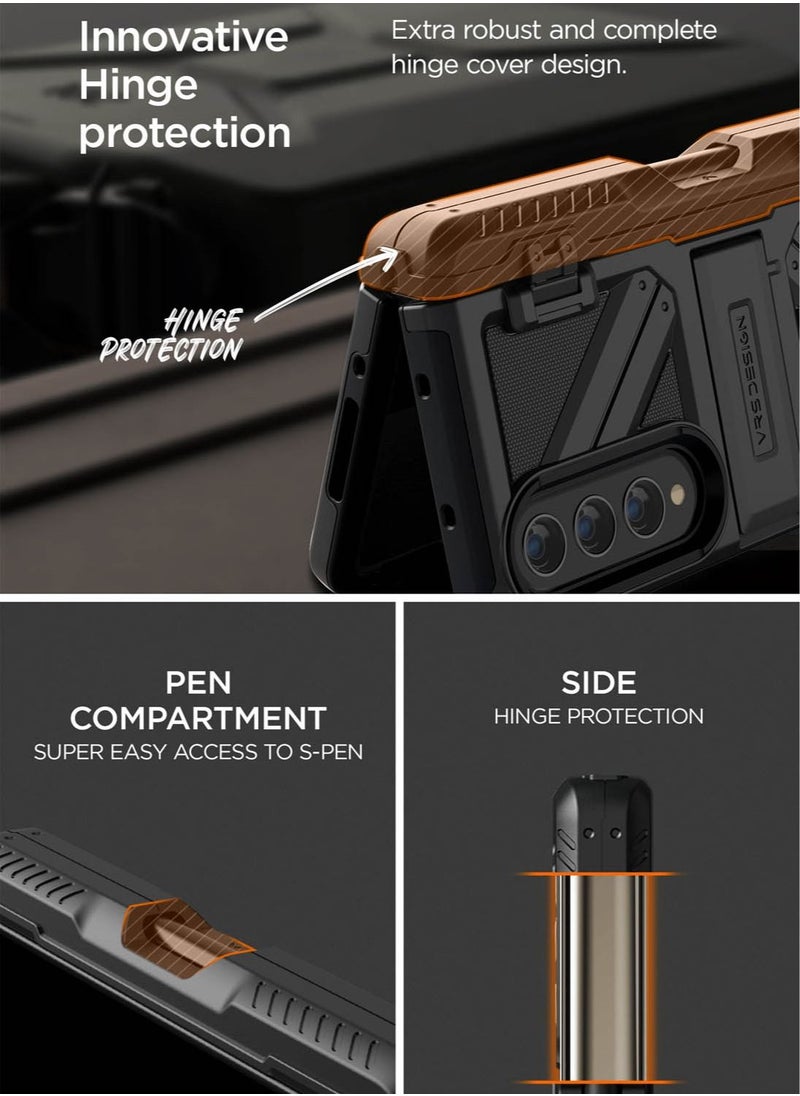 VRS Design - Terra Guard Ultimate S (S-Pen Compartment in Hinge Protection) for Samsung Galaxy Z Fold 4 Case Cover (2022) with Kickstand & Screen Protector- Matte Black (S-Pen NOT included) - Image 1