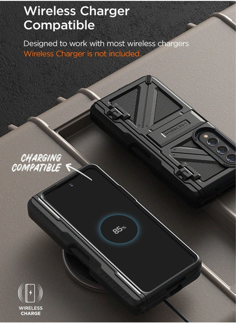 VRS Design - Terra Guard Ultimate S (S-Pen Compartment in Hinge Protection) for Samsung Galaxy Z Fold 4 Case Cover (2022) with Kickstand & Screen Protector- Matte Black (S-Pen NOT included) - Image 1