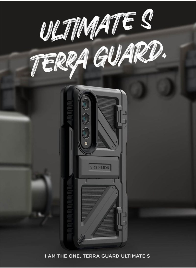 VRS Design - Terra Guard Ultimate S (S-Pen Compartment in Hinge Protection) for Samsung Galaxy Z Fold 4 Case Cover (2022) with Kickstand & Screen Protector- Matte Black (S-Pen NOT included) - Image 1