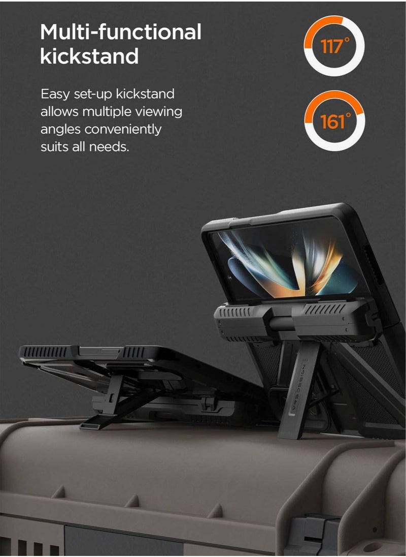 VRS Design - Terra Guard Ultimate S (S-Pen Compartment in Hinge Protection) for Samsung Galaxy Z Fold 4 Case Cover (2022) with Kickstand & Screen Protector- Matte Black (S-Pen NOT included) - Image 1